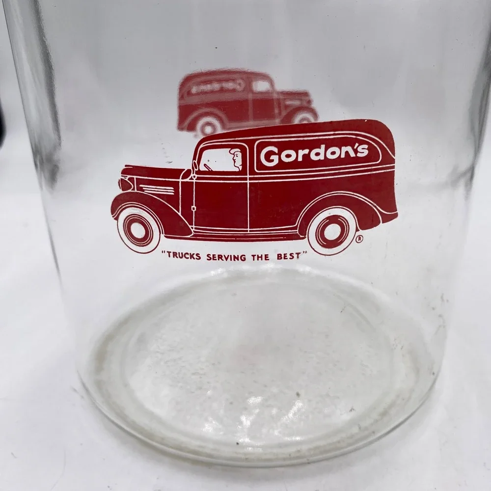 Gordons Potato Chips Vintage Glass Canister Jar Clear Red Truck Advertising SEO